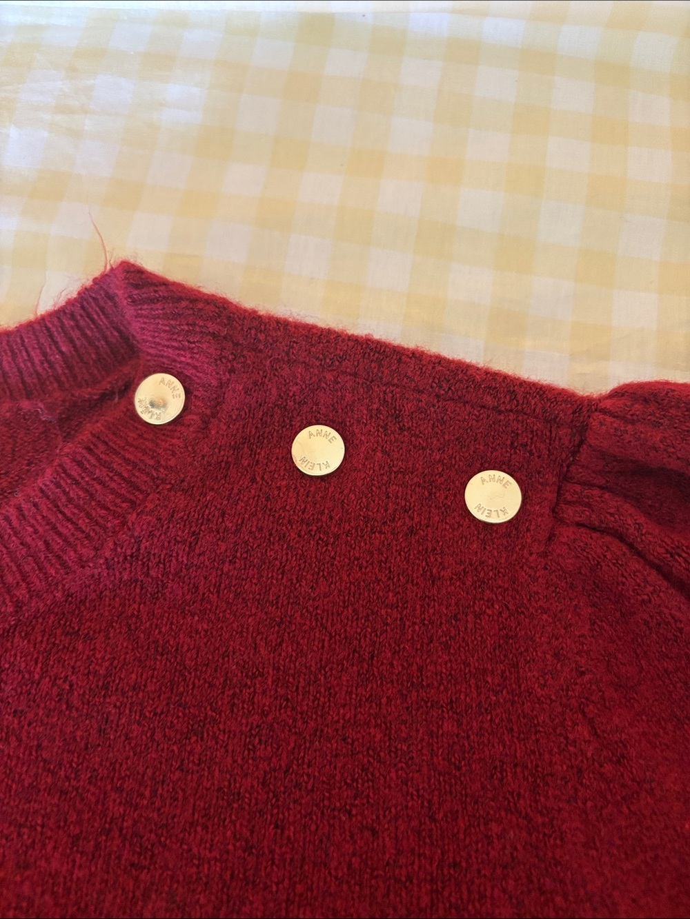 Anne Klein Burgundy Crew Sweater with Gold Shoulder Buttons - Picture 4 of 4